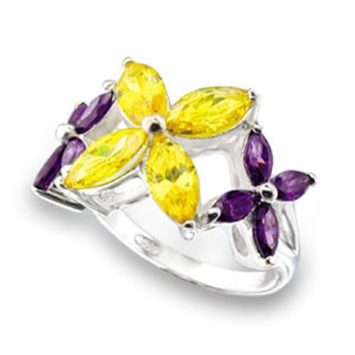 49816 - High-Polished 925 Sterling Silver Ring with AAA Grade CZ in Multi Color Alamode
