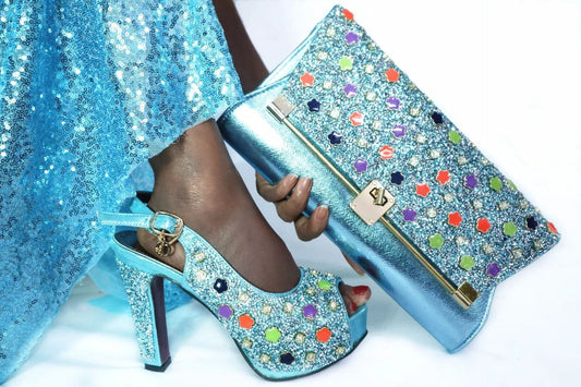 Gold Color Peep Toes High Heels With Clutch Bag For Party LadyShow.Store