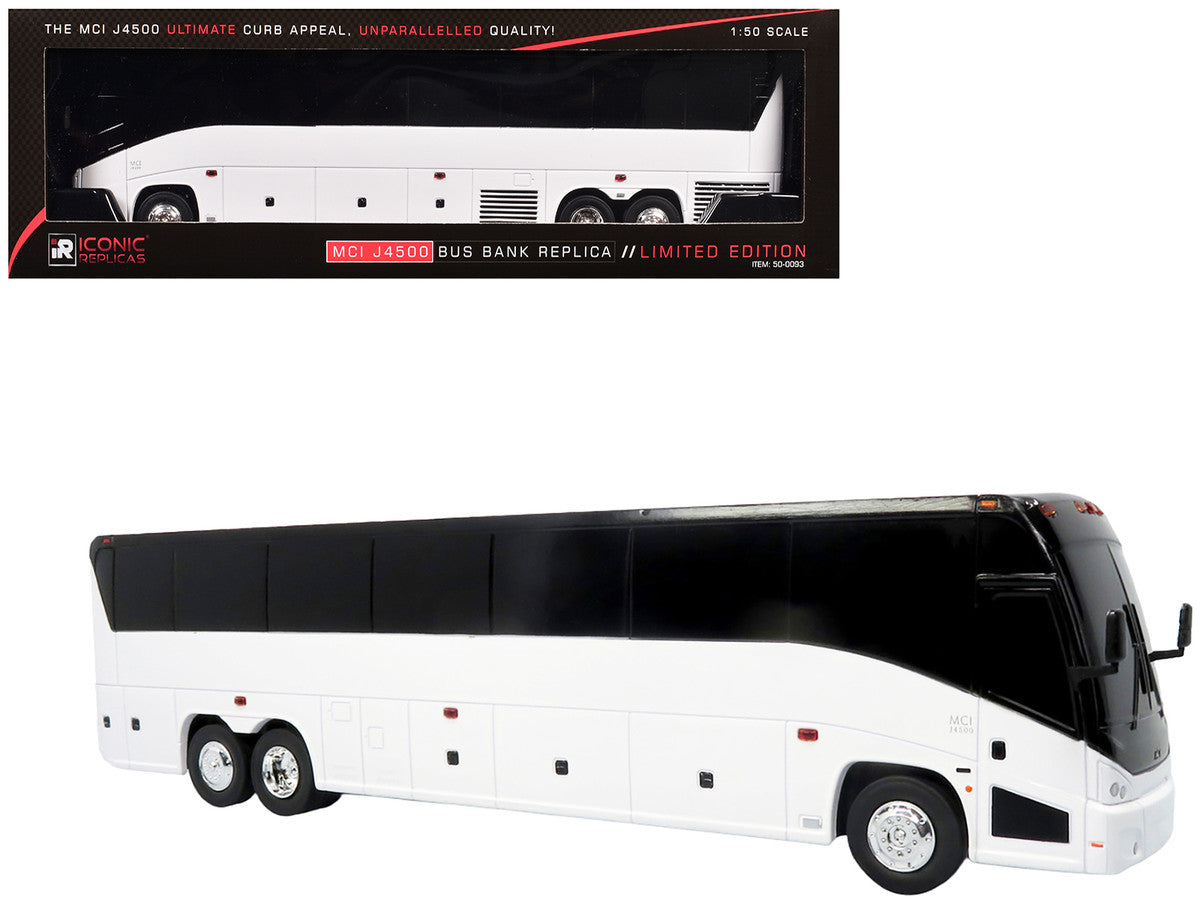 MCI J4500 Coach Bus Bank White Limited Edition 1/50 Model by Iconic Replicas Iconic Replicas