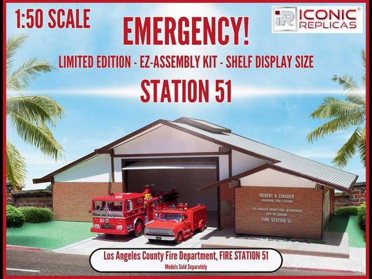 Los Angeles County Fire Department Fire Station 51 Diorama EZ Assembly Kit "Emergency!" Series 1/50 Model by Iconic Replicas Iconic Replicas