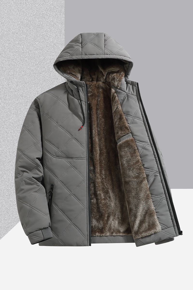 Men's Jacket With Fleece And Thick Cotton, Casual Hooded Stand-up Collar Best YouTube Store