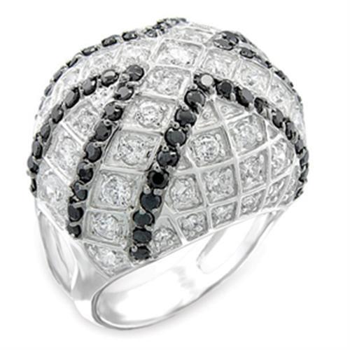 50518 - Rhodium + Ruthenium 925 Sterling Silver Ring with AAA Grade CZ in Jet Alamode