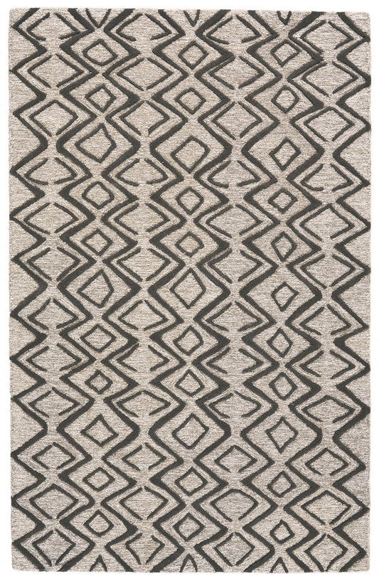 4' X 6' Black Gray And Taupe Wool Geometric Tufted Handmade Stain Resistant Area Rug W2B