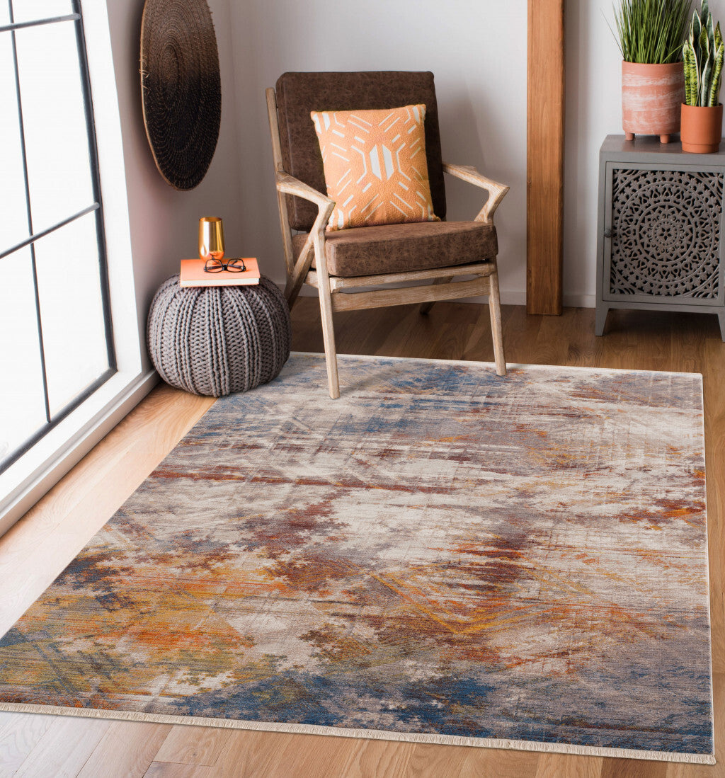 5' X 8' Gray Abstract Distressed Area Rug