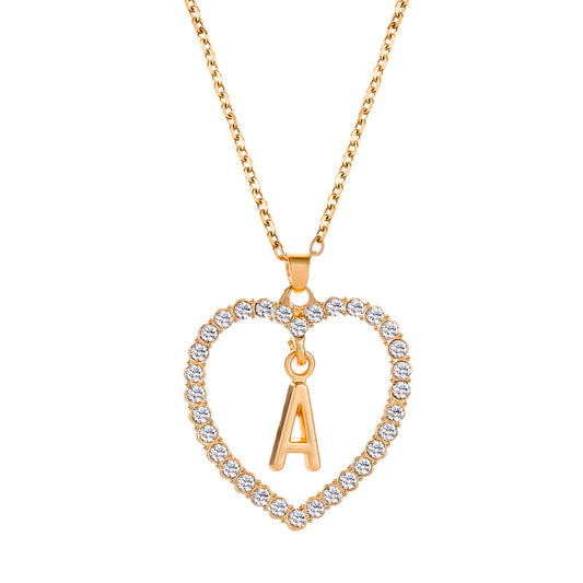 Womens Stylish & Minimalist Diamond-Encrusted 26-Letter Heart Pendant Necklace