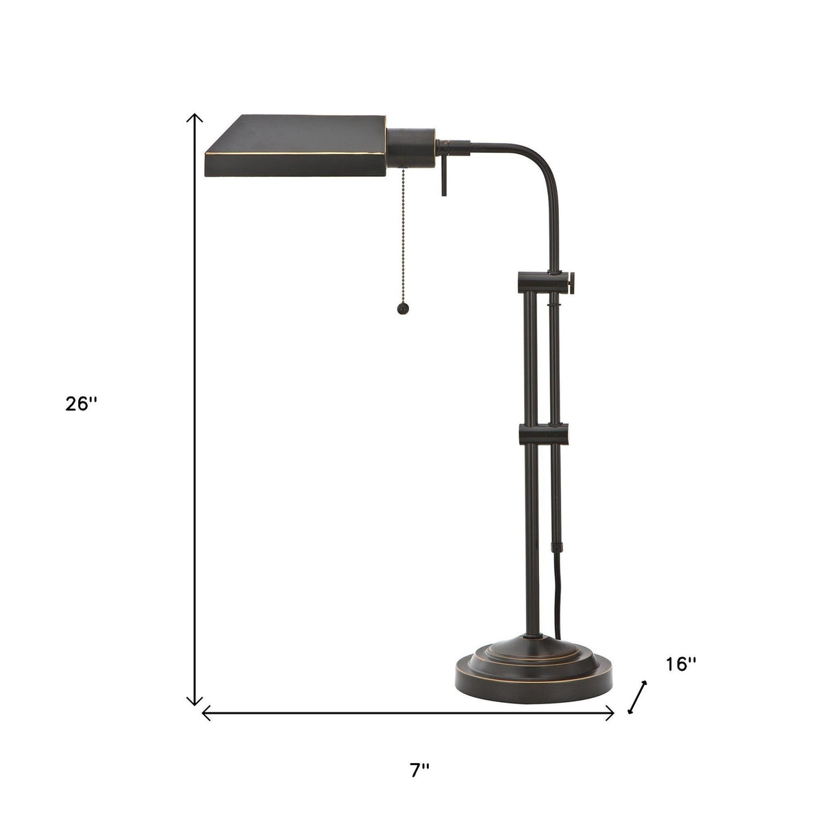 26" Bronze Metal Adjustable Table Lamp With Bronze Rectangular Shade W2B