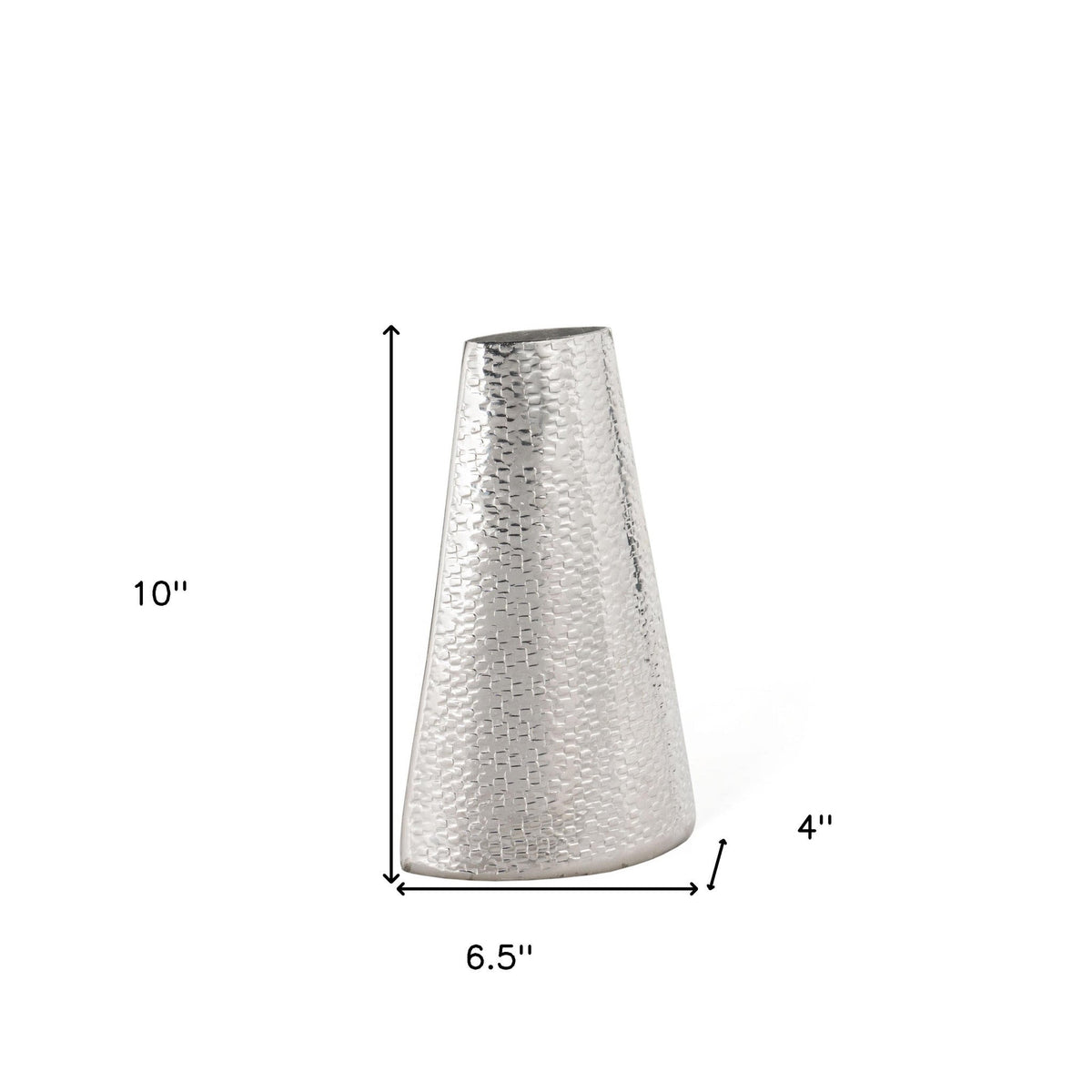 10" Silver Hammered Cone Aluminum Table Vase W2B