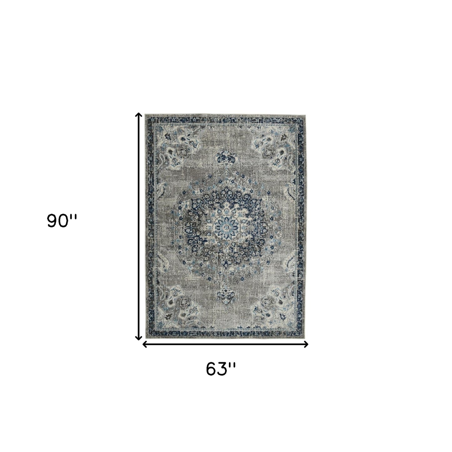 5' x 7' Teal Blue Medallion Power Loom Area Rug