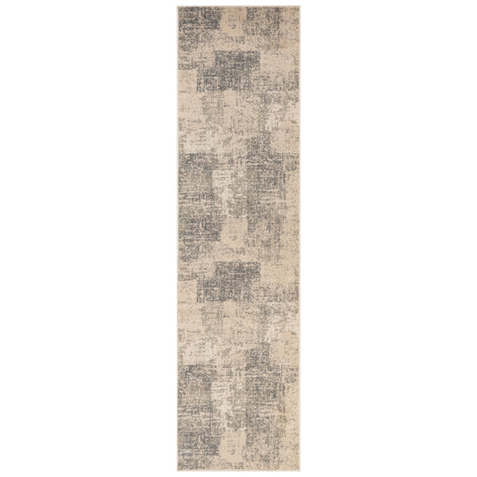 10' Gray and Light Blue Abstract Power Loom Runner Rug