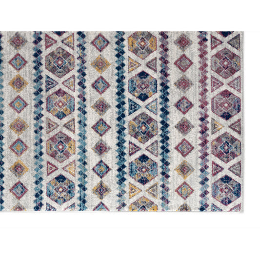 5' X 8' Ivory Blue and Orange Geometric Power Loom Area Rug
