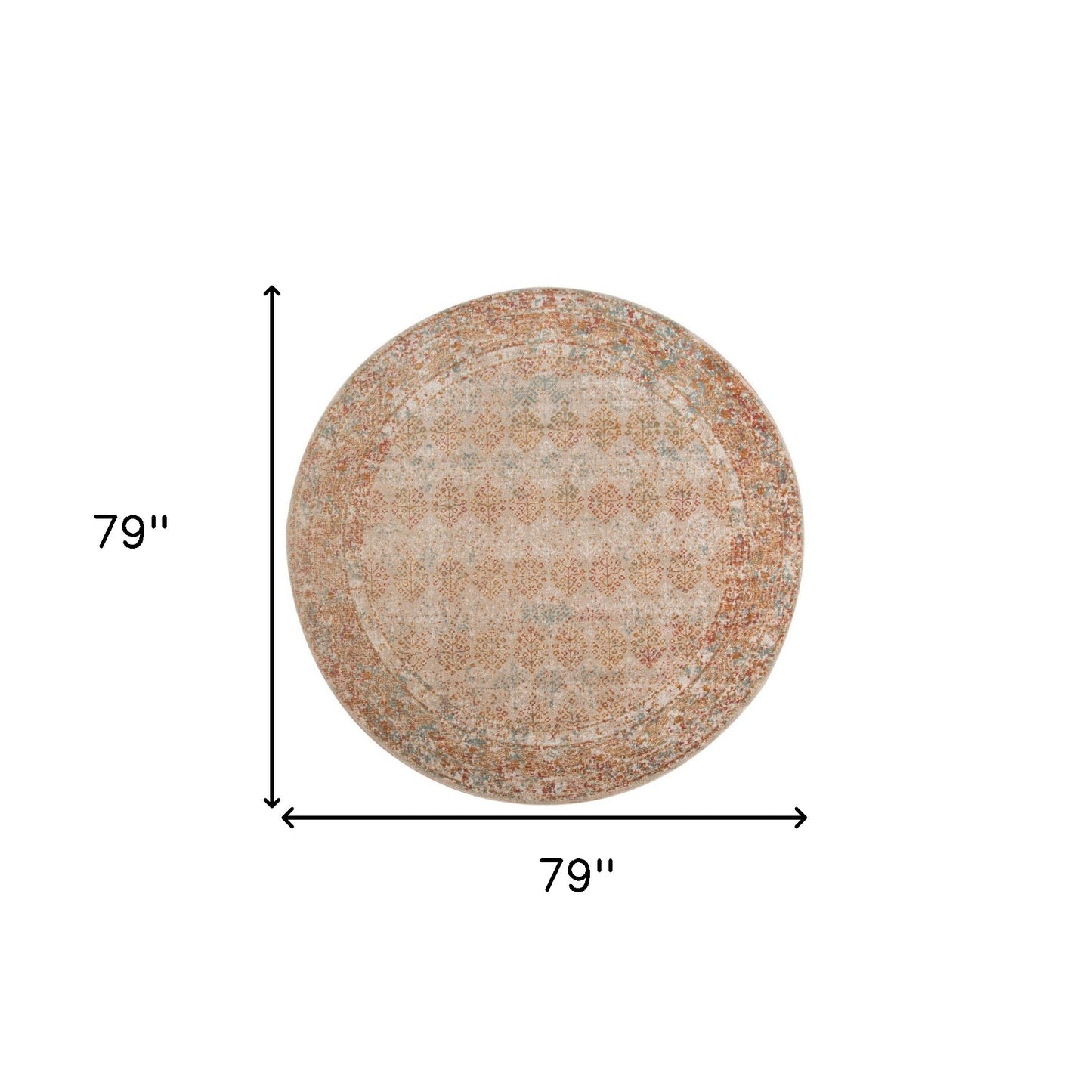 6' Beige and Orange Southwestern Power Loom Round Rug