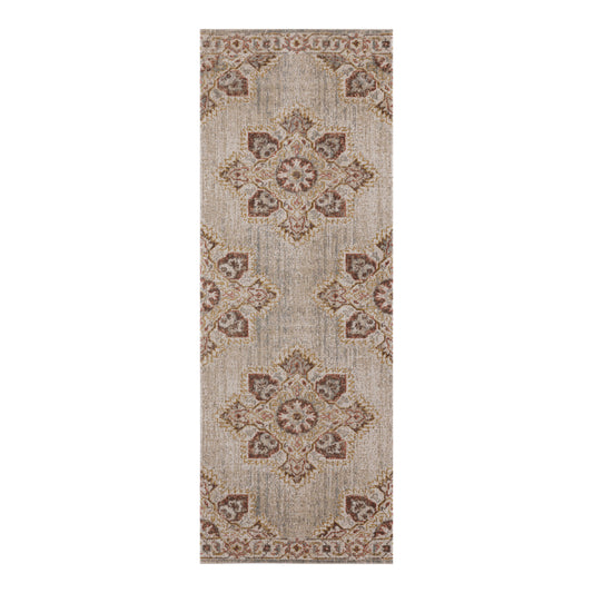 7' Beige and Rust Medallion Power Loom Runner Rug