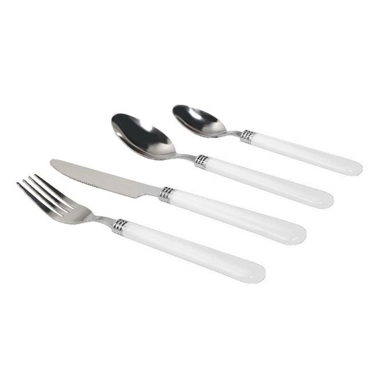 Gibson Sensations II 16 Piece Stainless Steel Flatware Set with White Handles and Chrome Caddy W2B