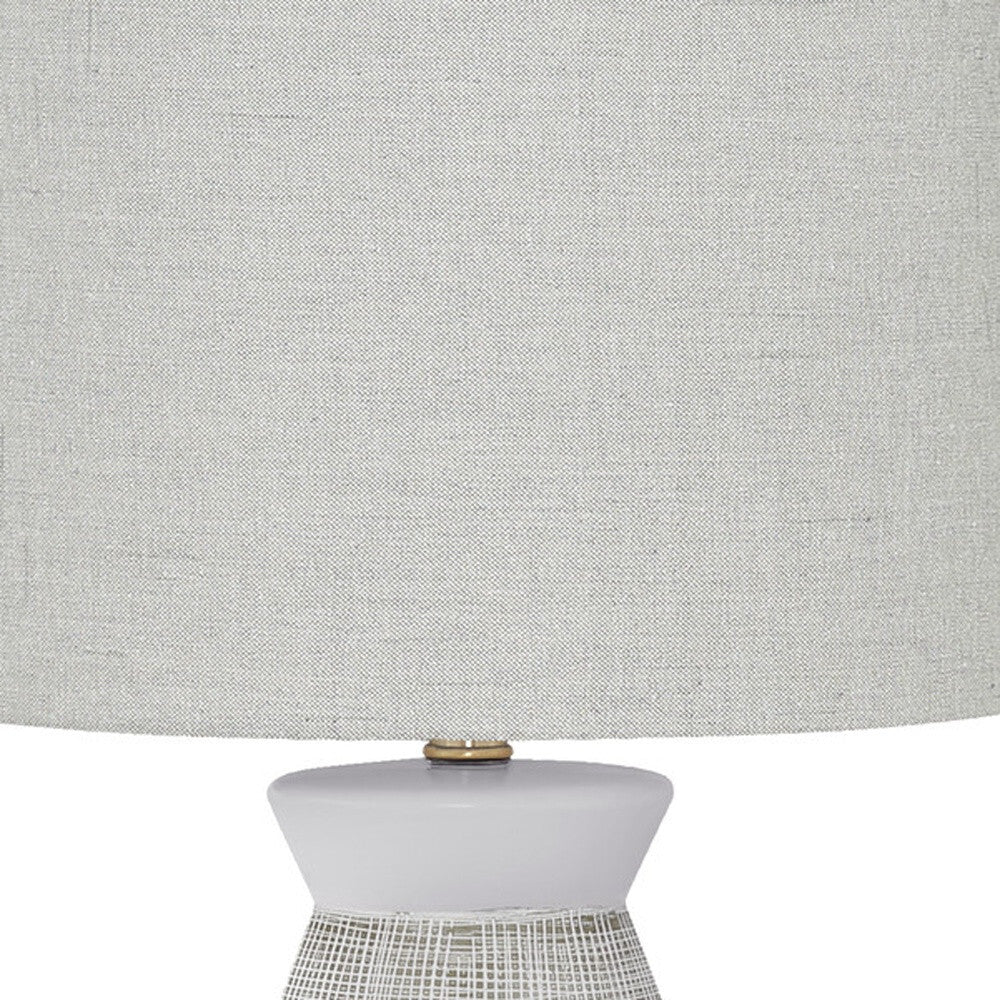 27" Gray and White Ceramic Round Table Lamp With Gray Drum Shade W2B