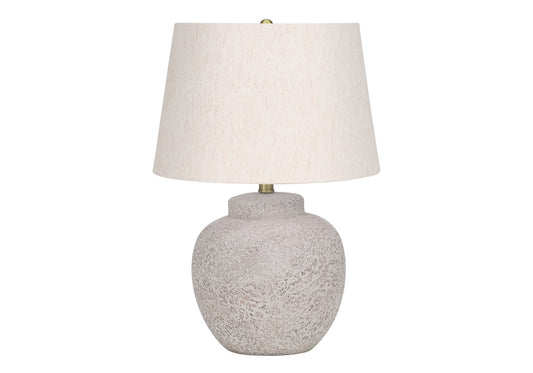 22" Cream Concrete Urn Table Lamp With Cream Abstract Empire Shade W2B