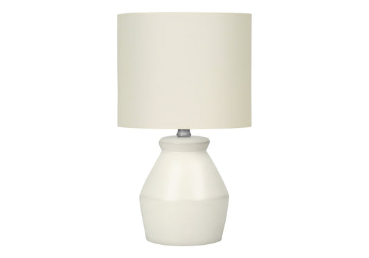 17" Cream Ceramic Geometric Table Lamp With Cream Drum Shade W2B
