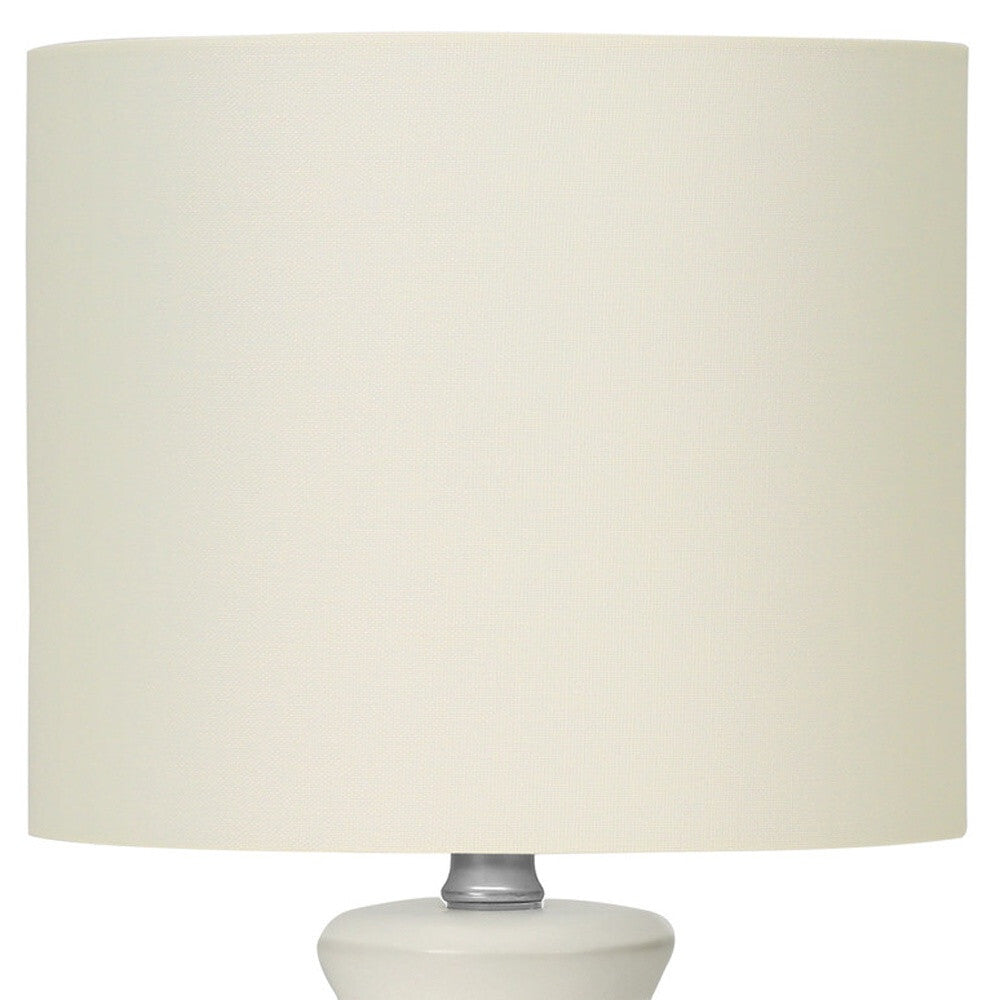 17" Cream Ceramic Geometric Table Lamp With Cream Drum Shade W2B