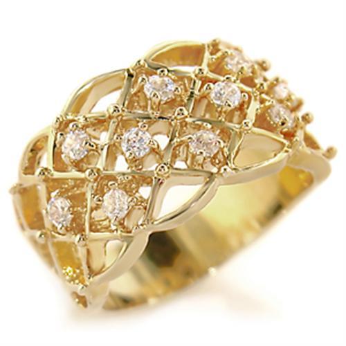 54809 - Gold Brass Ring with AAA Grade CZ in Clear Alamode
