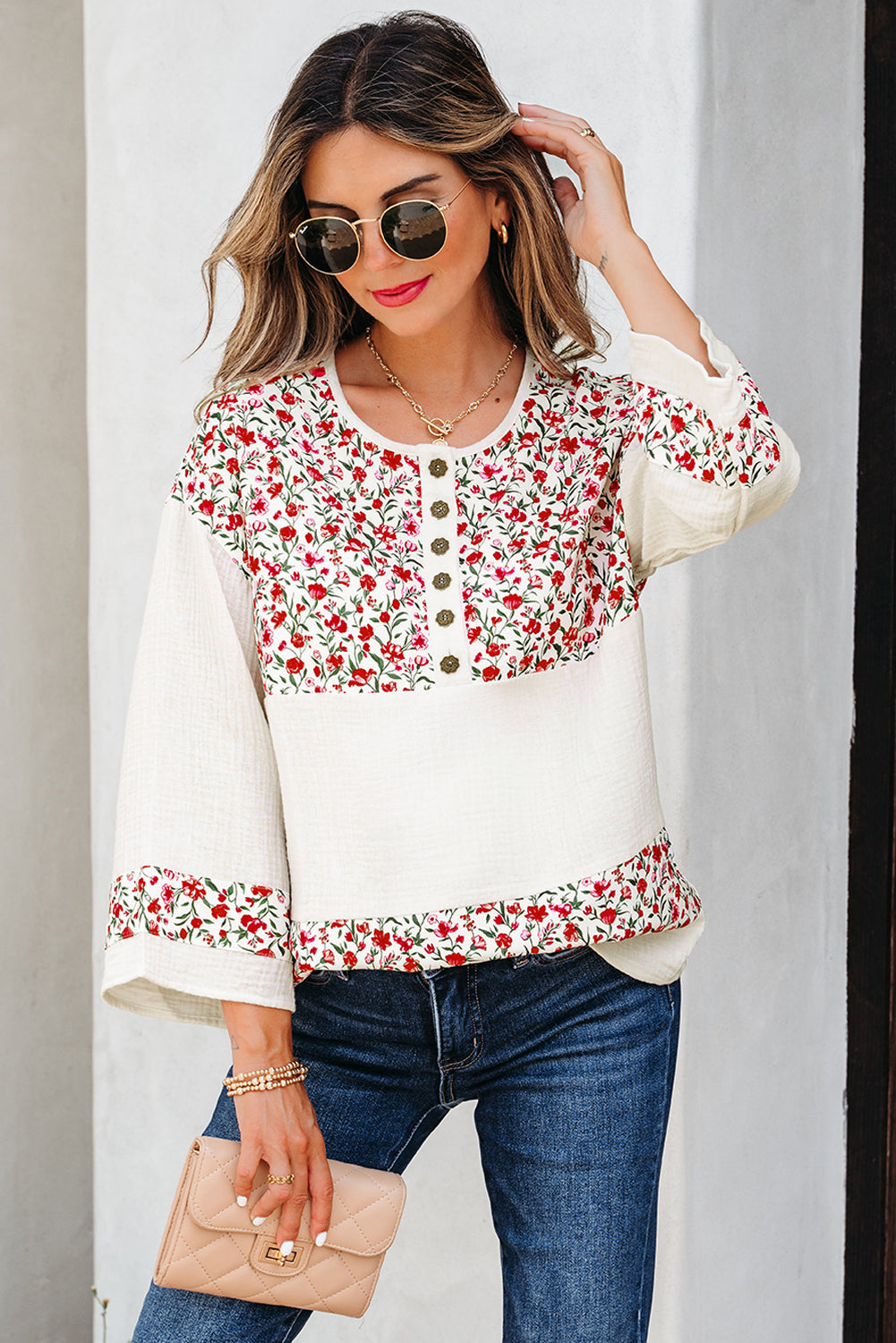 Penny 3 4 Sleeve Blouse Threaded Pear