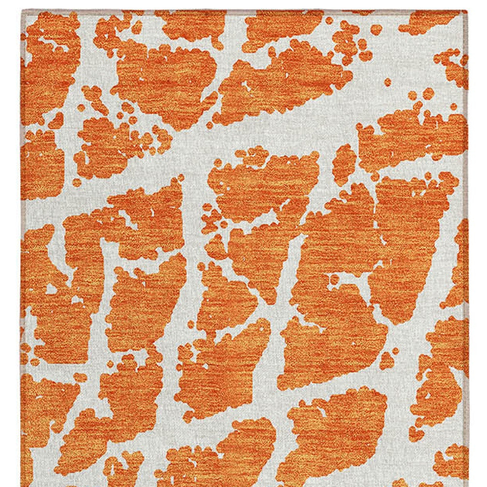 8' Runner Orange and White Abstract Washable Non Skid Indoor Outdoor Runner Rug W2B