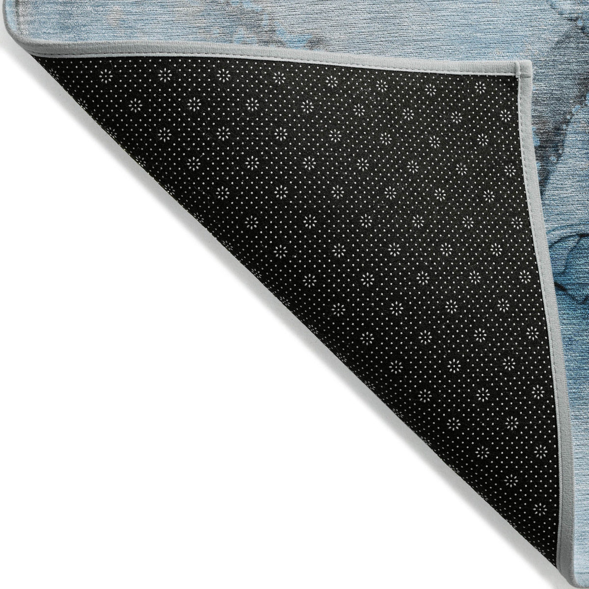 8' Runner Blue and Ivory Abstract Washable Non Skid Indoor Outdoor Runner Rug W2B