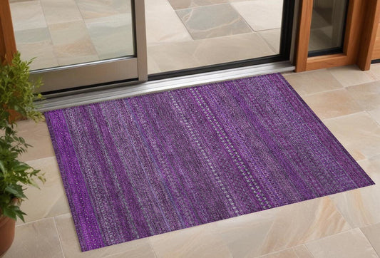 3' X 5' Eggplant Striped Washable Non Skid Indoor Outdoor Area Rug W2B