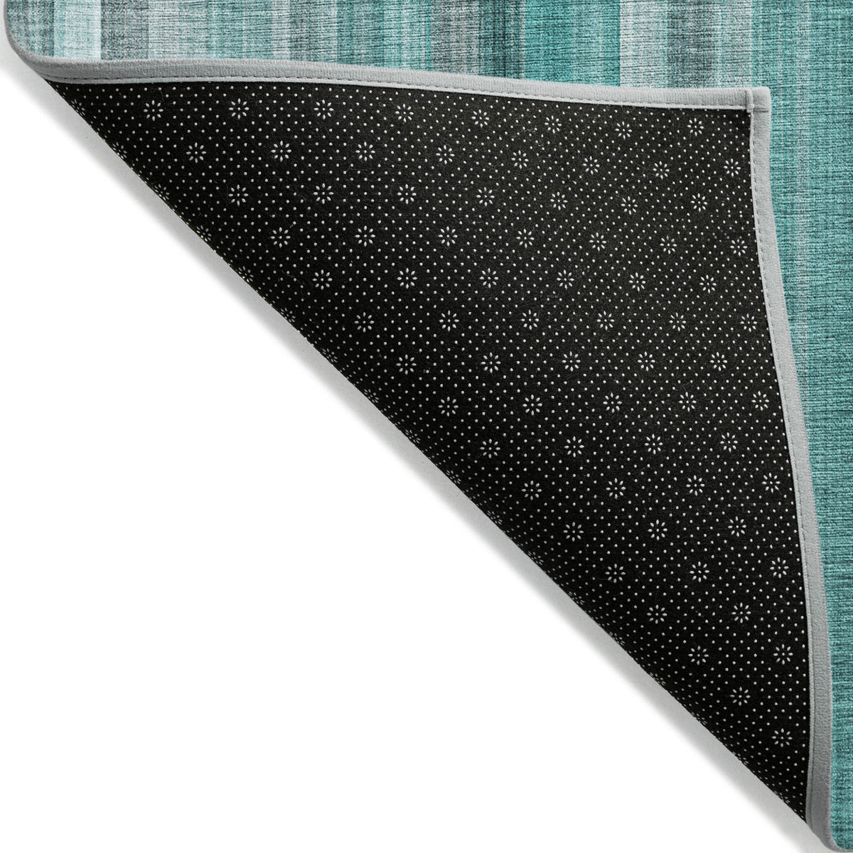 8' Runner Teal and Gray Striped Washable Non Skid Indoor Outdoor Runner Rug W2B