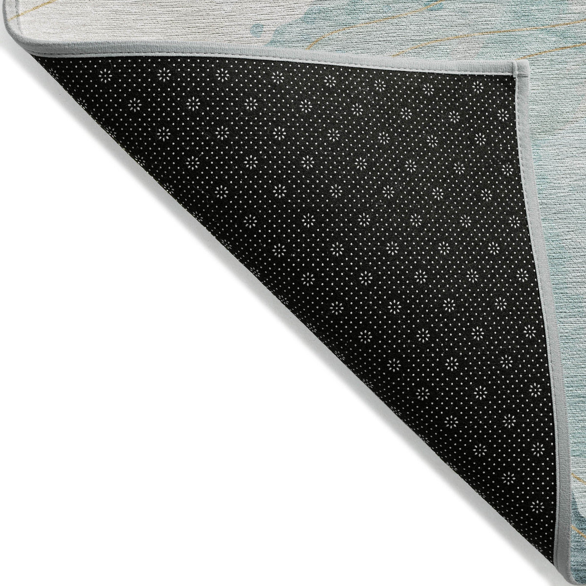 3' X 5' Beige and Blue Abstract Washable Non Skid Indoor Outdoor Area Rug W2B