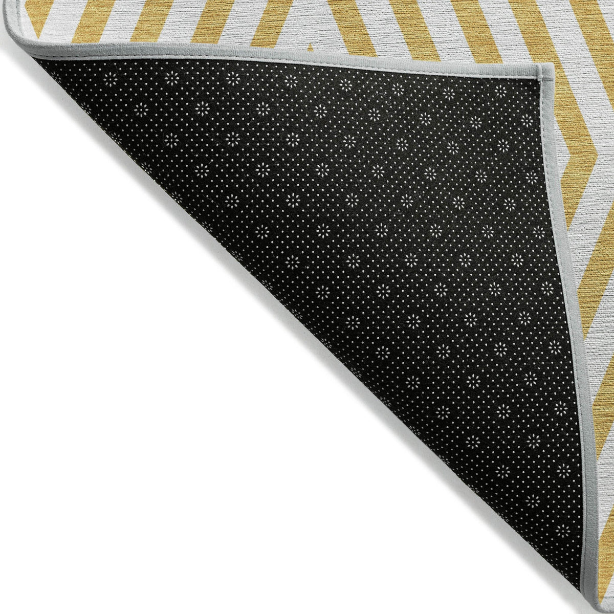 3' X 5' Gold and White Geometric Washable Non Skid Indoor Outdoor Area Rug W2B