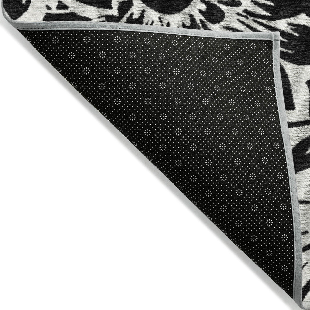 8' Runner Black and Ivory Floral Washable Non Skid Indoor Outdoor Runner Rug W2B