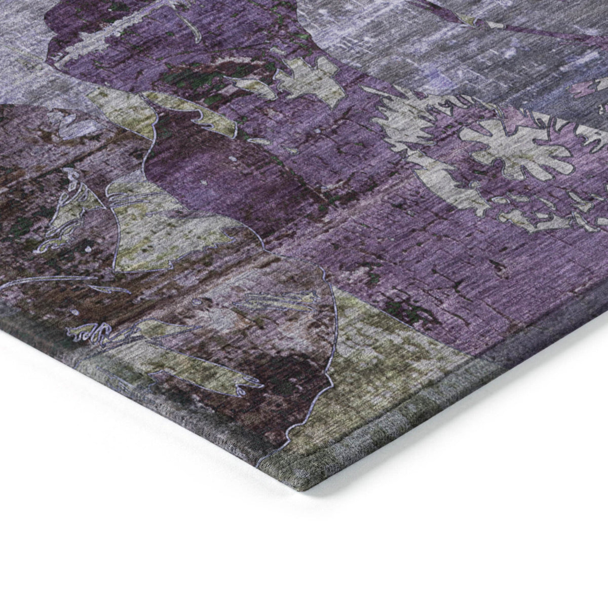 3' X 5' Purple and Green Floral Washable Non Skid Indoor Outdoor Area Rug W2B