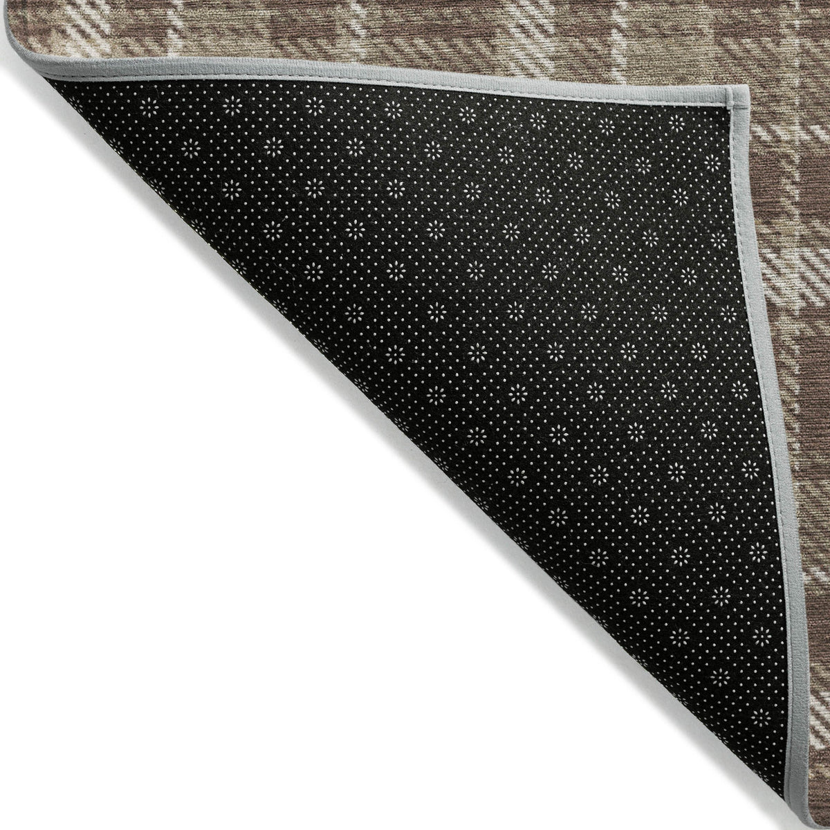 8' Runner Chocolate and Ivory Plaid Washable Non Skid Indoor Outdoor Runner Rug W2B