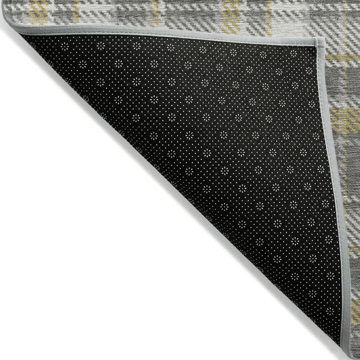 8' Runner Gray Yellow and White Plaid Washable Non Skid Indoor Outdoor Runner Rug W2B