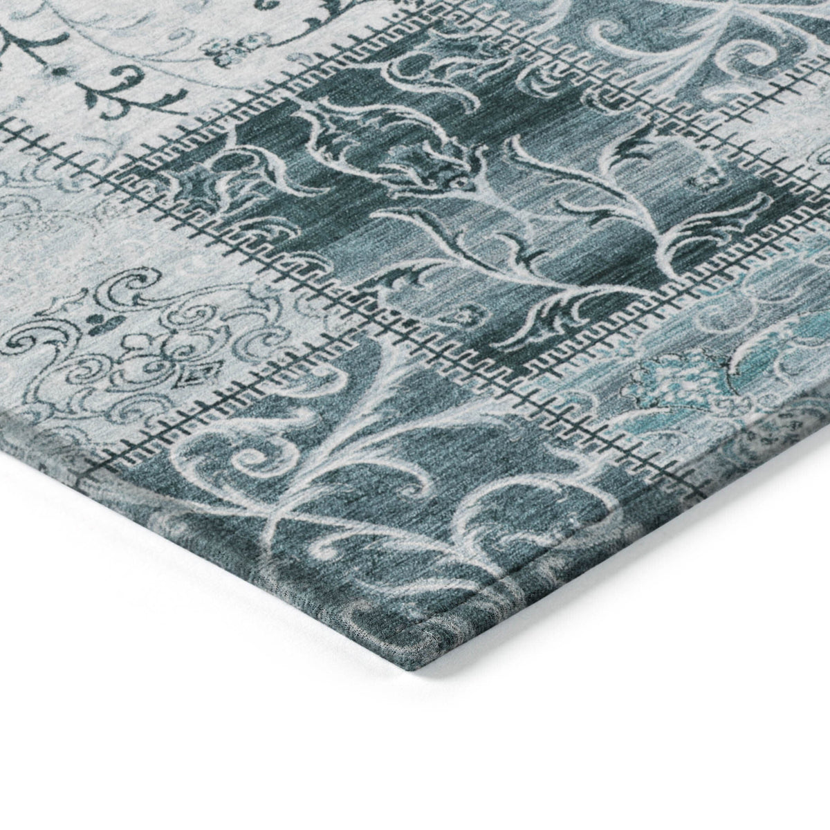 3' X 5' Teal Patchwork Washable Non Skid Indoor Outdoor Area Rug W2B