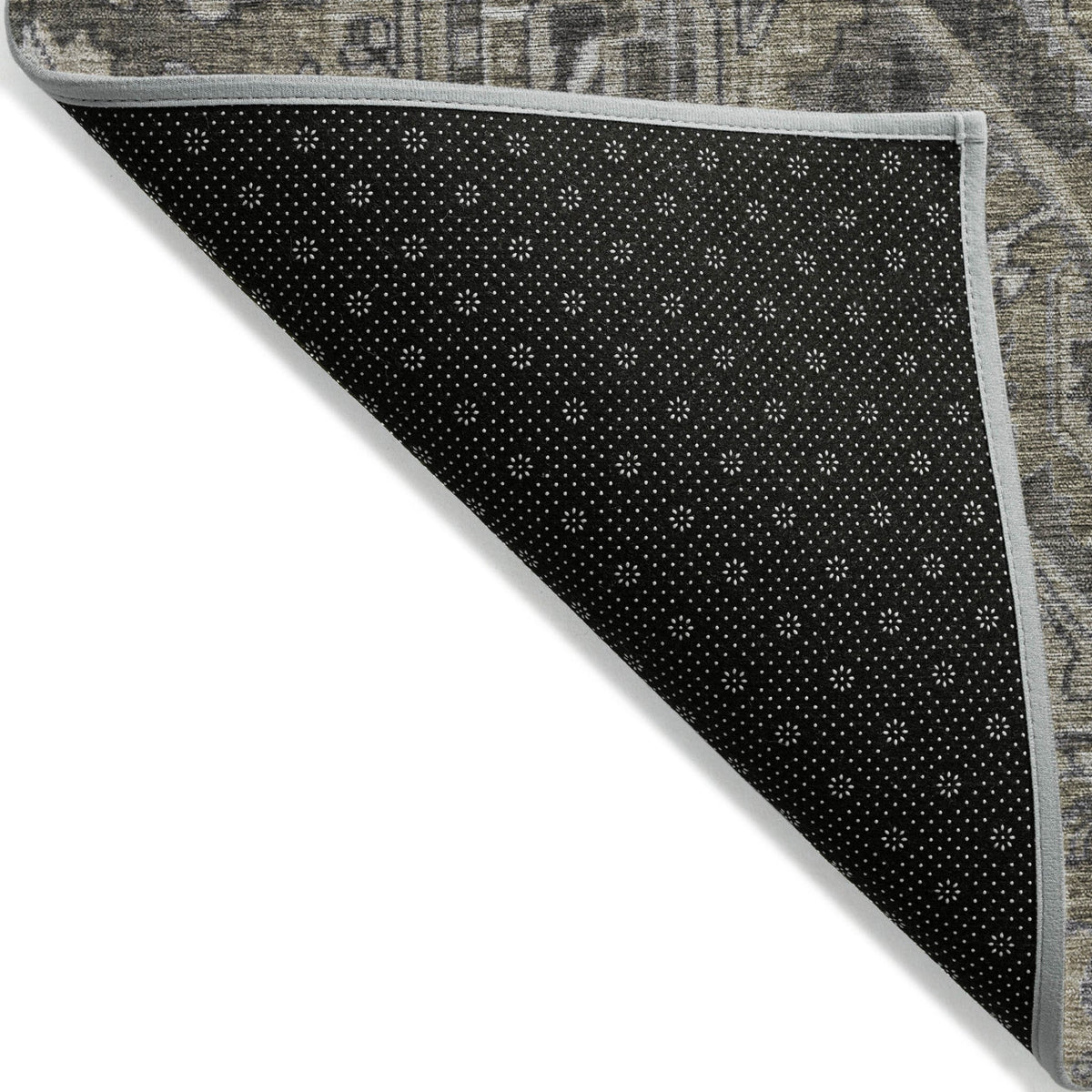 3' X 5' Taupe and Dark Taupe Oriental Washable Non Skid Indoor Outdoor Area Rug W2B