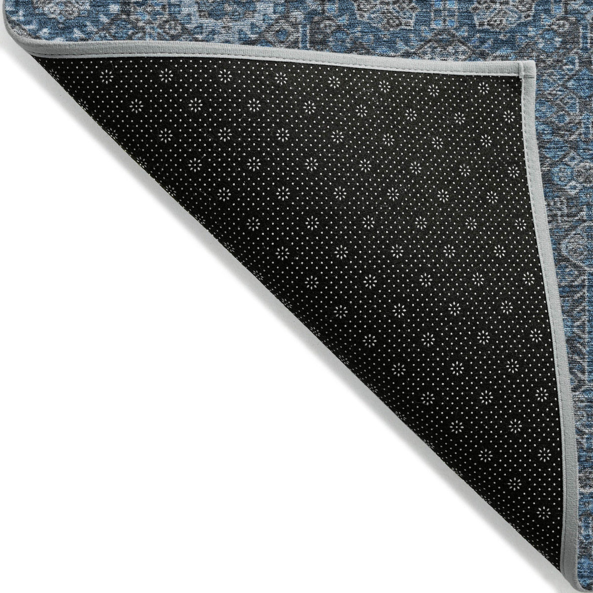 8' Runner Blue and Black Floral Washable Non Skid Indoor Outdoor Runner Rug W2B