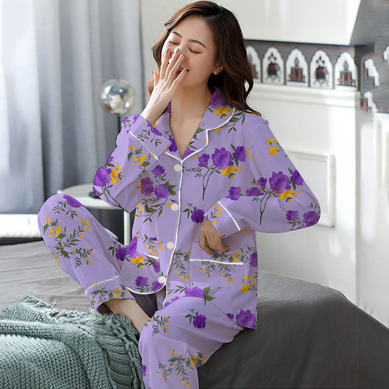 Elegant Women's Autumn And Winter Cotton-like Long Pajamas Two-piece Set Best YouTube Store
