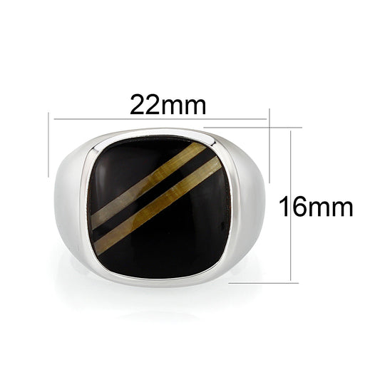 LO5M019- Brass Ring with Epoxy in Jet Rhodium Plated Alamode