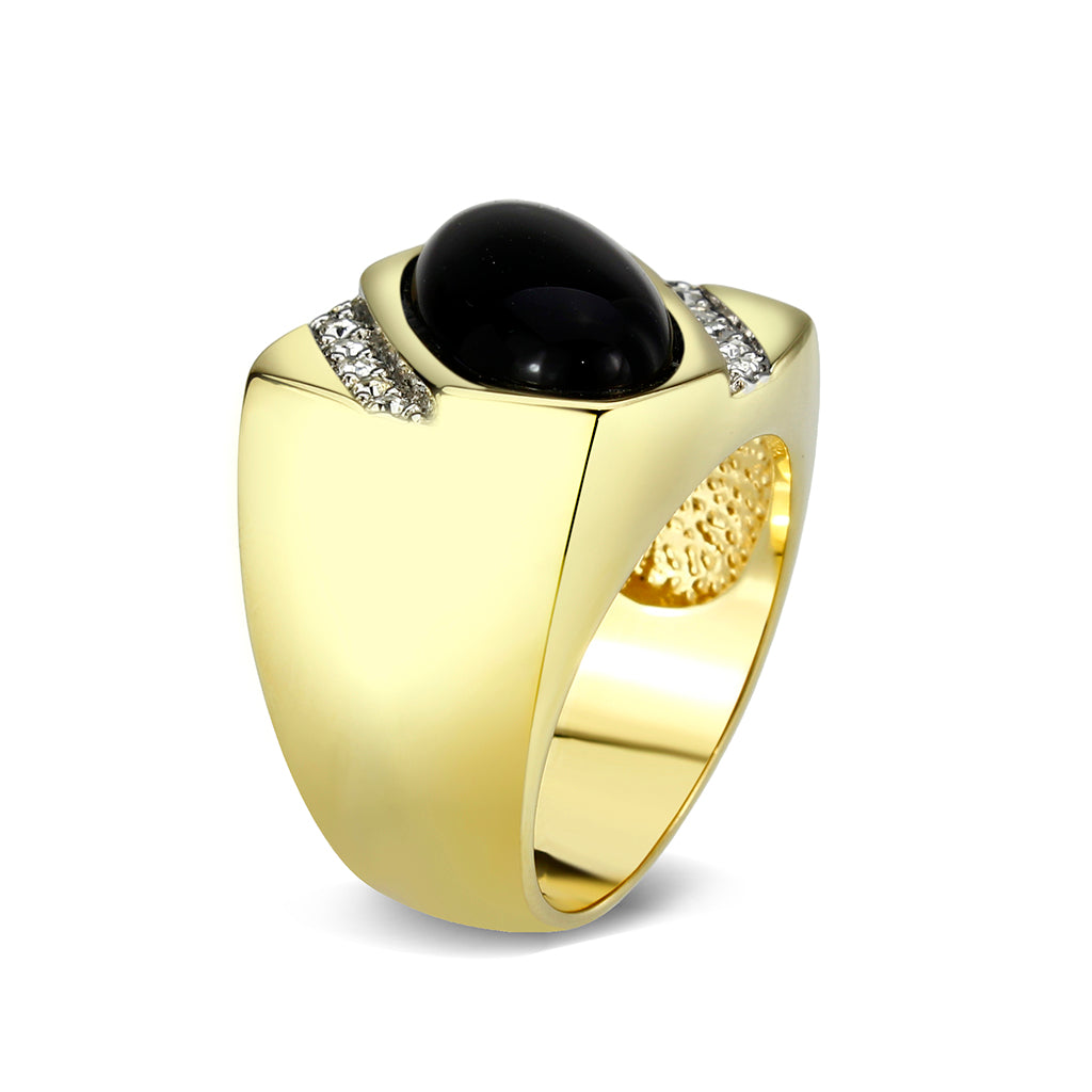LO5M183-Ion Gold Plated Brass Ring with Black Onyx-3