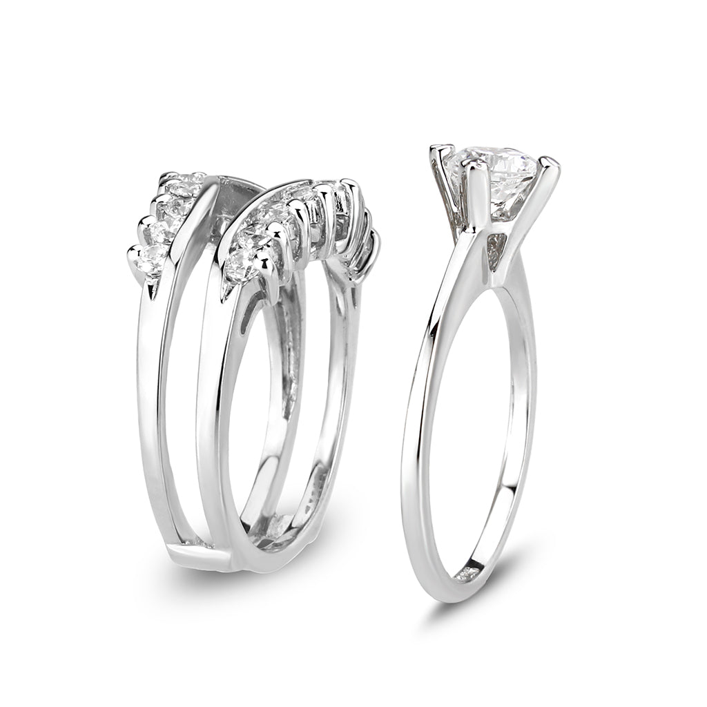 LO5S076- Sterling Silver Ring with CZ In Clear High Polished( NO Plating) Alamode