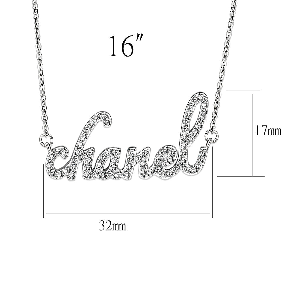 LO5W117- Brass Pendant With 16" Chain with Clear Crystal Glass In Rhodium Plated-1
