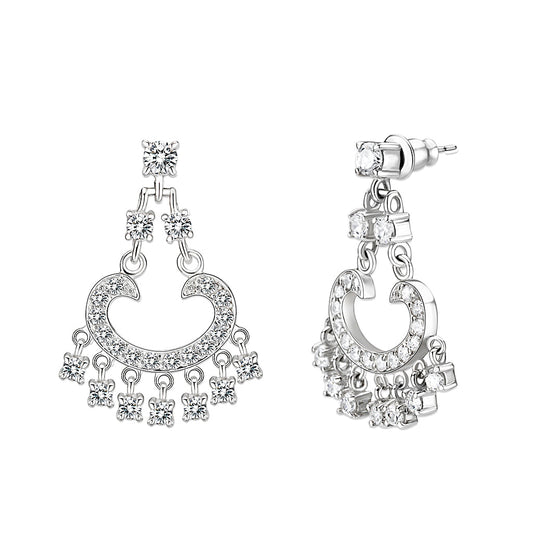 LO5S128 - Sterling Silver Earrings With CZ Clear In High Polished( No Plated)-1