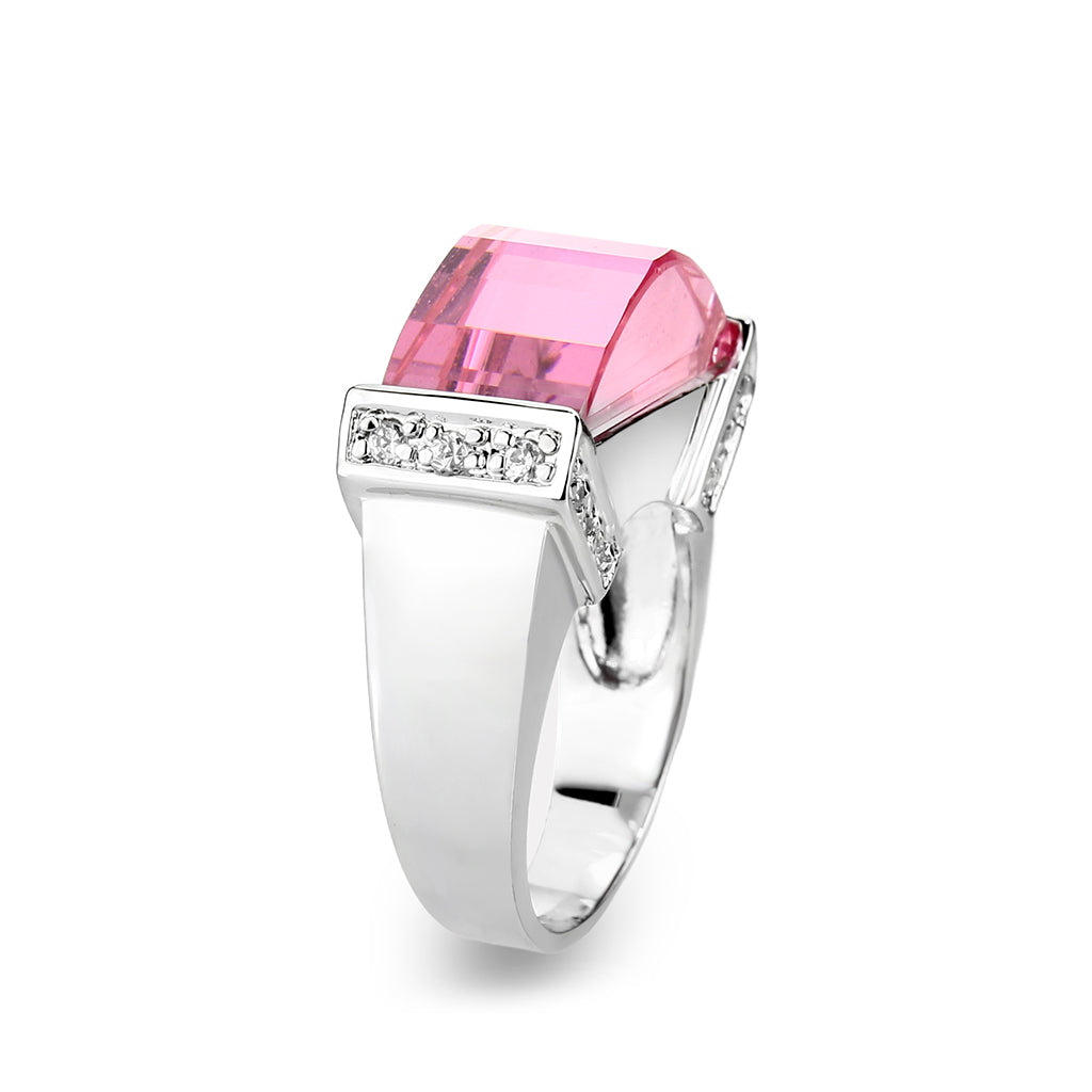 LO5W235- Brass Ring with CZ In Pink Rhodium Plated Alamode