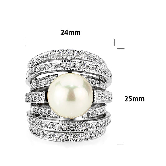 LO5W242- Brass Ring With Pearl in White Rhodium Plated Alamode