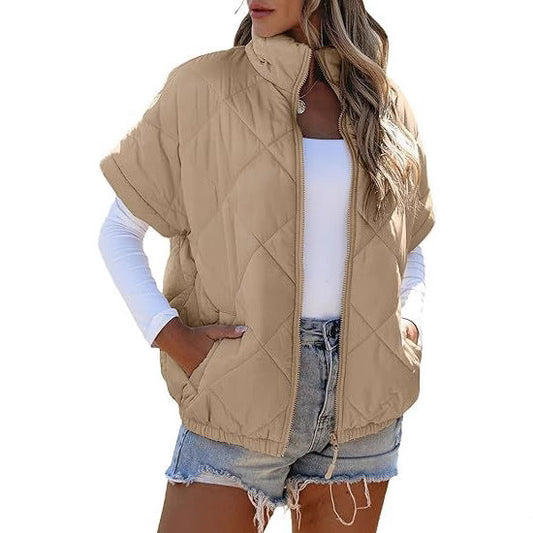 Casual Pocket Zipper Diamond Lattice Warm Jacket Accent Plus