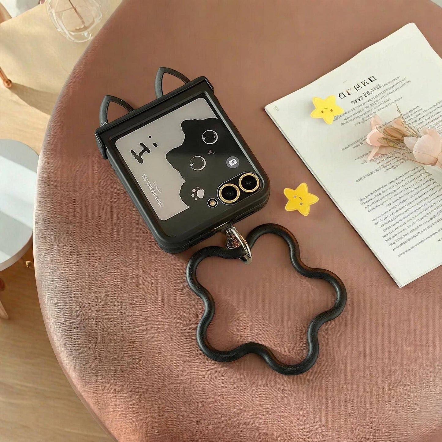 Cute Bracelet Hinge Case for Samsung Galaxy Z Flip 3 4 5 6 | Integrated Film Protective Cover with Wrist Strap W2B