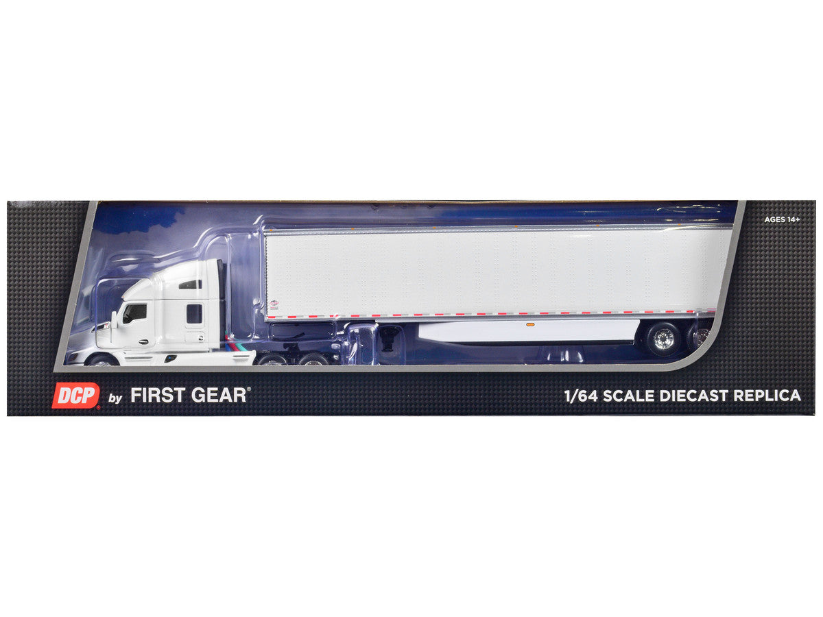 Kenworth T680 with 76" High Roof Sleeper and 53' Smooth Sided Dry Goods Trailer White 1/64 Diecast Model by DCP/First Gear-2