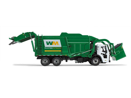 Mack LR Garbage Truck with McNeilus Meridian Front Load Refuse Body White and Green with Refuse Bin "Waste Management" 1/64 Diecast Model by First Gear First Gear