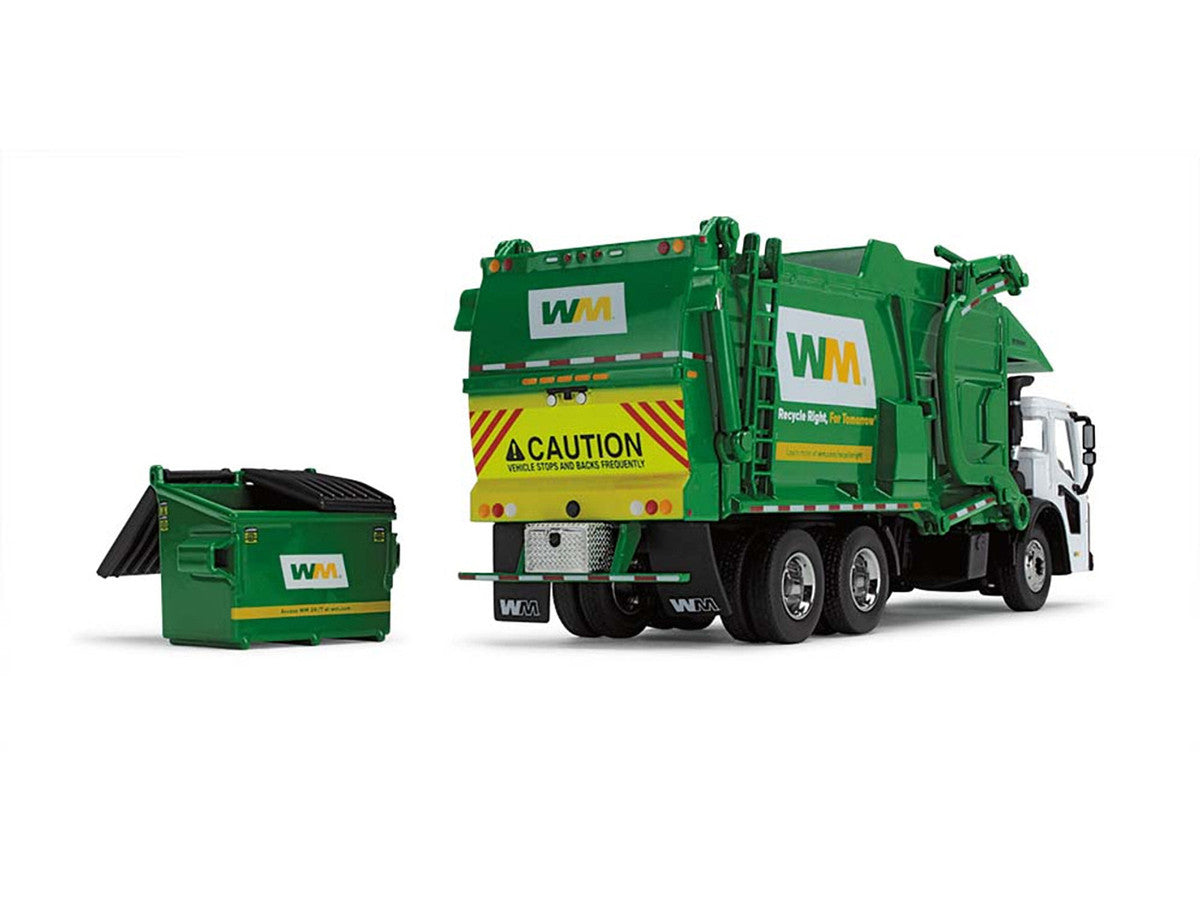 Mack LR Garbage Truck with McNeilus Meridian Front Load Refuse Body White and Green with Refuse Bin "Waste Management" 1/64 Diecast Model by First Gear First Gear