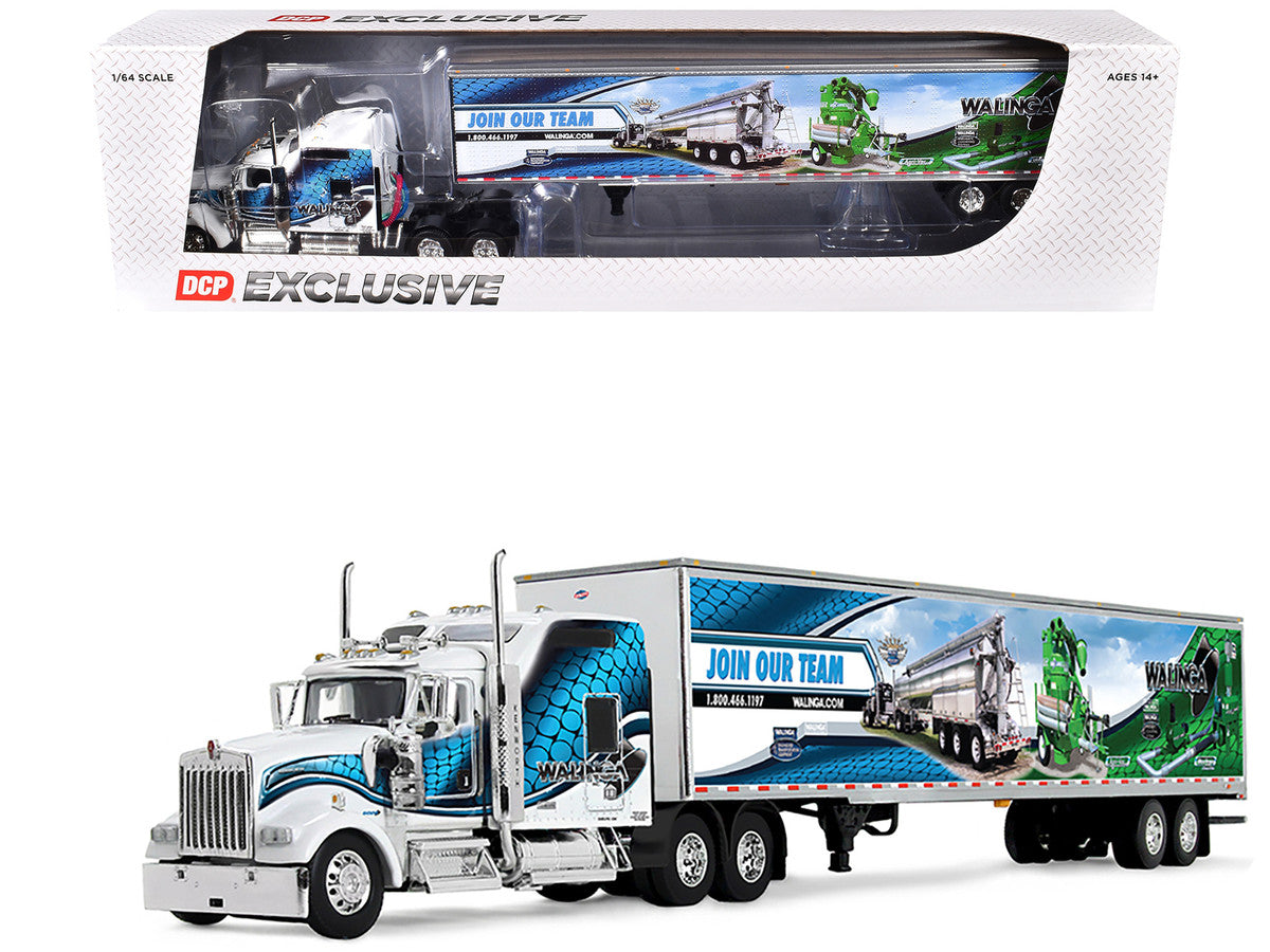 Kenworth W900L with 86" Studio Sleeper and 53' Utility Trailer with Skirts "Walinga" White with Blue Graphics 1/64 Diecast Model by DCP/First Gear-2